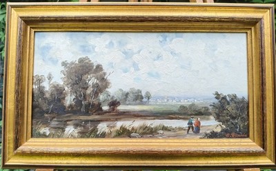 Ölgemälde von Erich Demmin  Ein Spaziergang am Fluss  (1911 1997) signiert