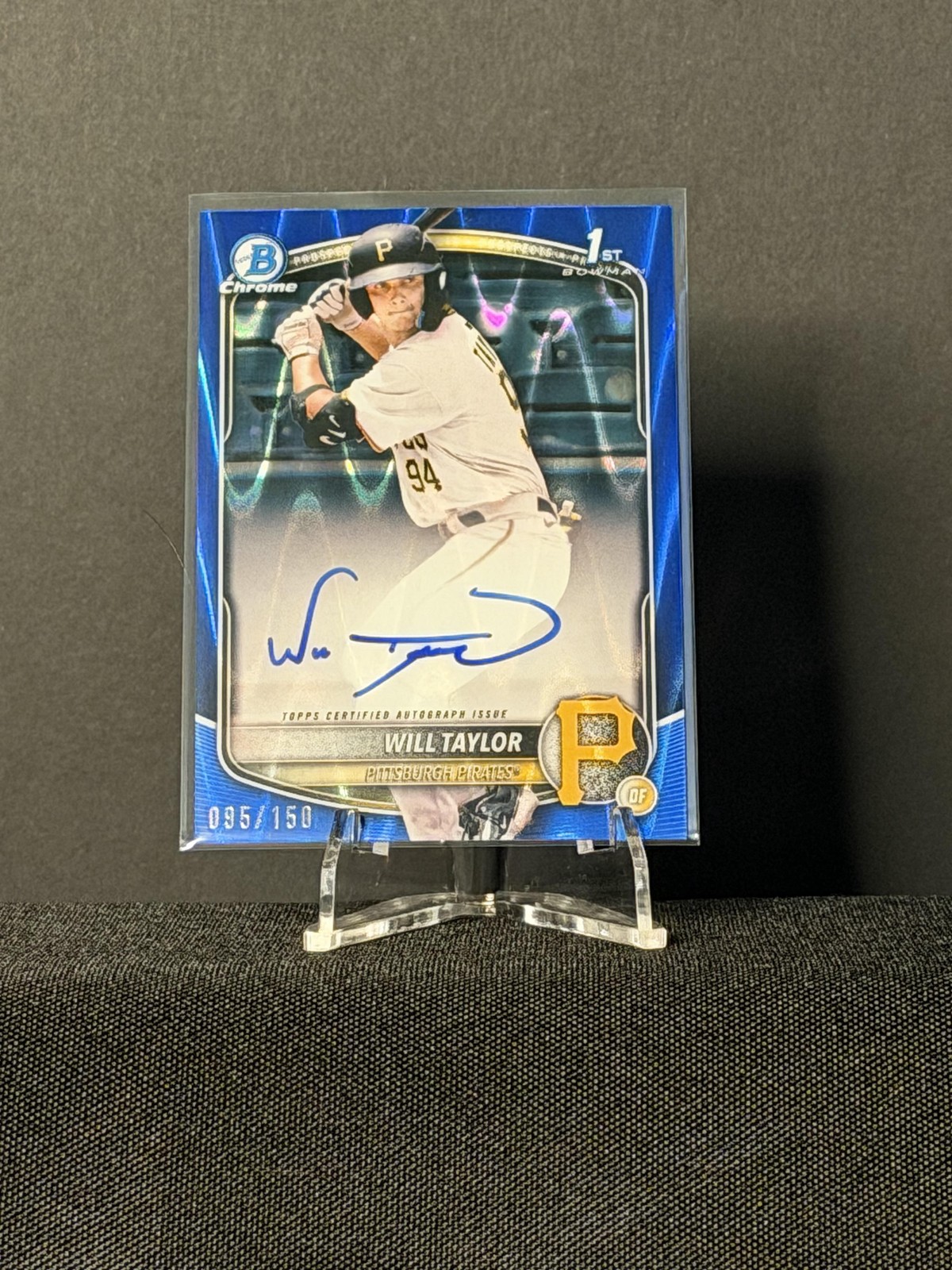 Will Taylor 2025 1st Bowman Chrome Prospect Auto Blue RayWave 095/150 #CPA-WT