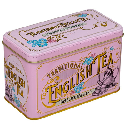 Vintage Victorian Tea Tin with 40 Fine 1869 Blend English Teabags (Pink)