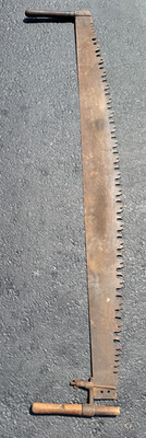 Antique 2 Man Crosscut Logging Saw, Vtg. Log Cutting Tool 72  Blade w/Handles