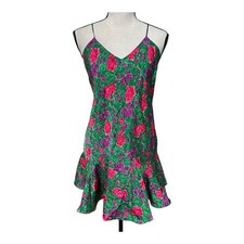 Rare VTG Victorias Secret Gold Label Floral Slip Dress Ruffle Hem Green Pink