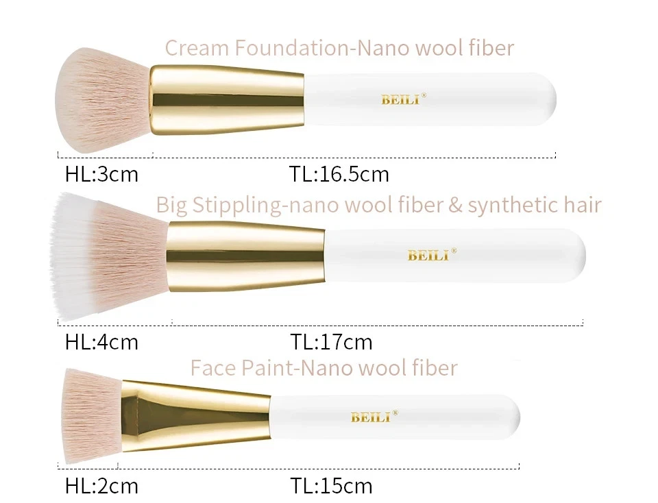 Juego de brochas de maquillaje profesional BEILI 10 piezas - Premium rosa blanco y dorado Foto 2 de 4