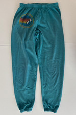 Women's AVIATOR NATION Venice CA Surfer Rainbow SWEATPANTS Ocean Blue Size S