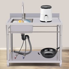 Kitchen Sink Stainless Steel Commercial 1 Compartment Utility Sink With Faucet