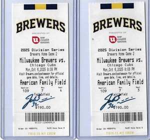 Jacob Misiorowski Autographed 2025 NL Division Series Game 2 Ticket Cubs PS WIN