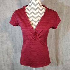 Vintage Next Red Textured Lace Top Size 14 Y2K Coquette Ruffle V Neck Boho Chic 