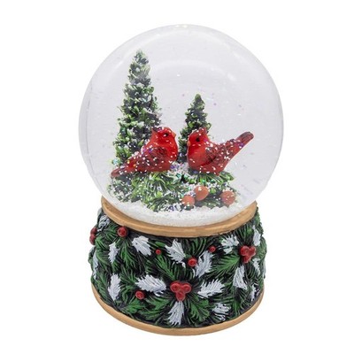 Kurt Adler 100mm Musical Wind-Up Christmas Tree with Cardinals Water Globe