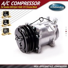 Ac Compressor W 2-groove Pulley Fits Sanden 508 Style V-belt 12v Chrome Black