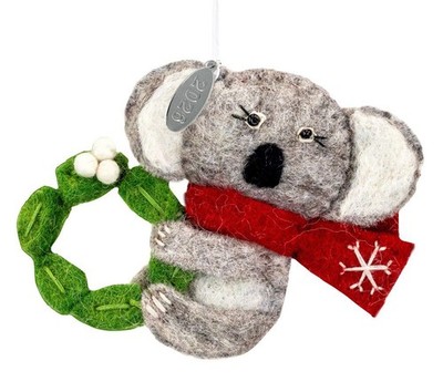 2026 Koala Christmas Ornament, Felt Fair Trade Gift Idea, In Gift Box