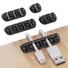 GLUIT Adhesive Desktop Cable Organizer 15-Slot Cord Holders Clips 5-Pack Black