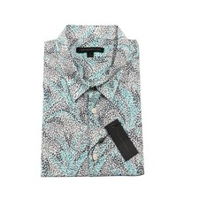 John Varvatos Blue Black Gray Particle AOP S/S Cotton Button Front L NWT