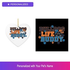 Custom Bulldog Paw Print Set of 2 Ornament Personalized Pet Name Dog Lover