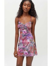 Urban Outfitters Printed Elodie Slip Dress Purple Medium 