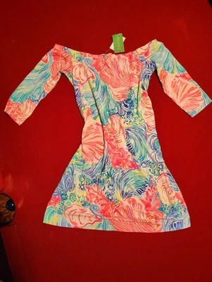 Lilly Pulitzer Laurana Beach Please Large Off Shoulder Shell Print Pink Blue - Image 1 of 4