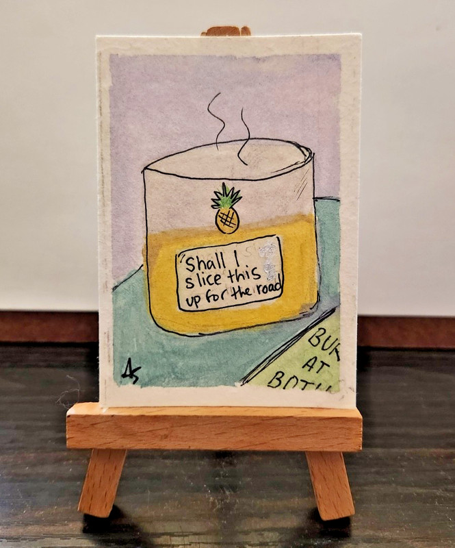 ACEO Original Painting “Pineapple” by Abby Watercolor & Pen 2.5in x 3.5in
