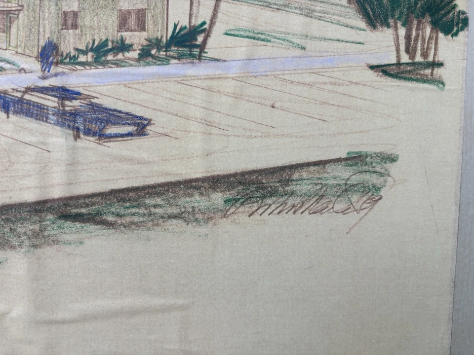 Presentación de arquitecto/lápiz dibujado a mano de mediados de siglo firmada. Juego de dos. Foto 3 de 4