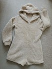 Shein Women Beige Sherpa Fleece Bear With Ears Hoodie Zip Jumpsuit Romper Size S — photo 1