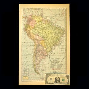 Vintage Map SOUTH AMERICA Original Atlas Steamer Line Shipping Routes Railroads