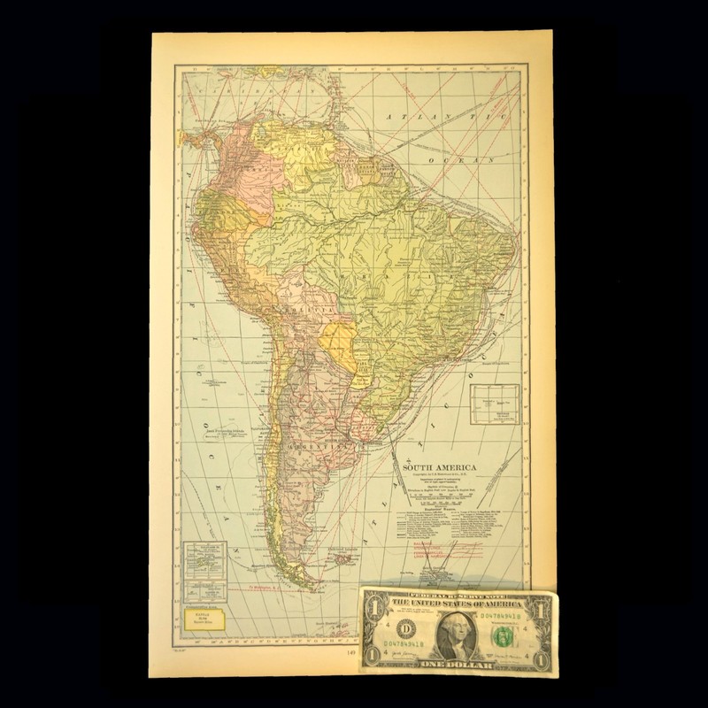 Vintage Map SOUTH AMERICA Original Atlas Steamer Line Shipping Routes Railroads