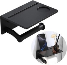 Toilet Paper Holder with Mobile Phone Shelf Anti-Rust Aluminum Alloy Matte Black