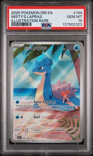 2025 Pokémon DRI DESTINED RIVALS ILLUSTRATION RARE #194 MISTY'S LAPRAS PSA 10 HS