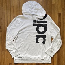Adidas Big Boy's French Terry Logo Hoodie Sz XL 18/20 White Black Pullover