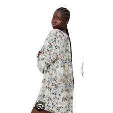 Hm Womens Oversize Xl Long Sleeve Mini Dress Beige Blue Balloon Sleeve Nwt