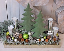 Adventskranz, Adventsgesteck, Tablett natur länglich, Tannen, natur-grün