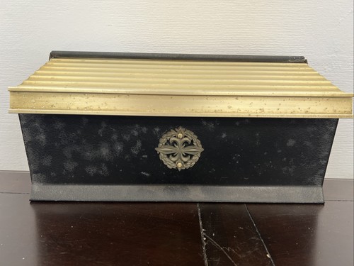 VTG Metal Mail/Letter Box 15”x7.5” Black Gold Tone