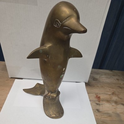 11.5'' Tall Bronze/Brass Standing Dolphin Sculpture Statue