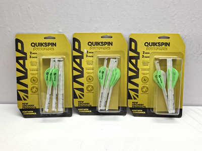 3x NAP Quikspin Quikfletch 3 Packs 2'' Arrow Fletch White/Green - New Sealed