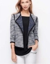 Ann Taylor Open Front Blue Tweed Knit Blazer Jacket w/Pockets Size S Cardigan
