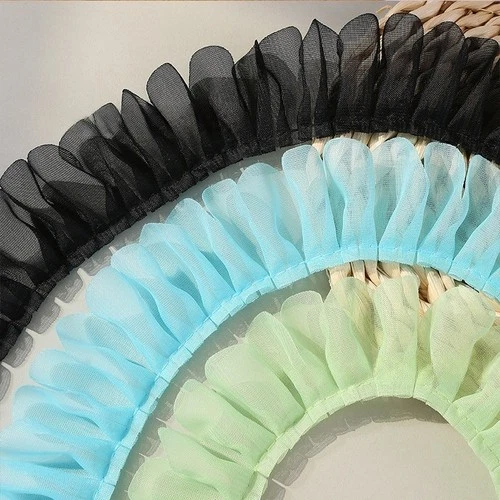 5.5 Yards Pleated Chiffon Organza Trim - Scallop Lace Edge Gathered Ribbon 1.5"