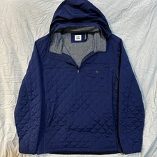 Flint And Tinder Jacket Mens Medium Blue Quilted Hooded Pullover Anorak Sample
