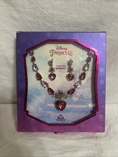Disney Kid's Red Princess Tiara Red Heart Necklace and Earring Set