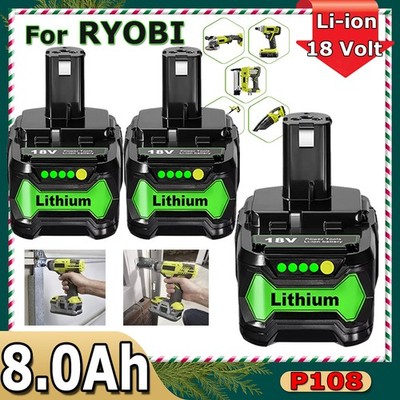 1丨3X P108 For RYOBI 18V 8.0Ah High Capacity Battery 18 Volt Lithium-Ion One Plus