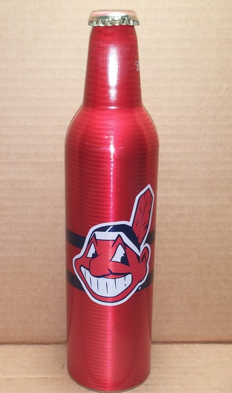 Budweiser Chief Wahoo Indians 16oz alum beer bottle 2007 Anheuser-Busch - EMPTY