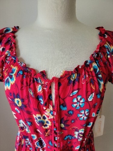 Shyanne Red Floral Dress Large Peasant Tassel High Low Boho Country Fairy New - Picture 2 of 14