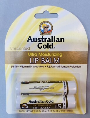 Australian Gold Unscented Lip Balm SPF 15 Vit E Aloe Jojoba Vacation