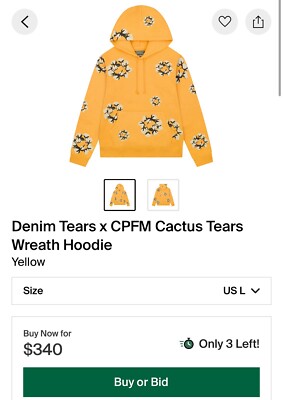 Denim Tears Hoodie CPFM Cactus Tears Wreath Size L Yellow Denim Tears Hoodie CPFM Cactus Tears Wreath Size L Yellow