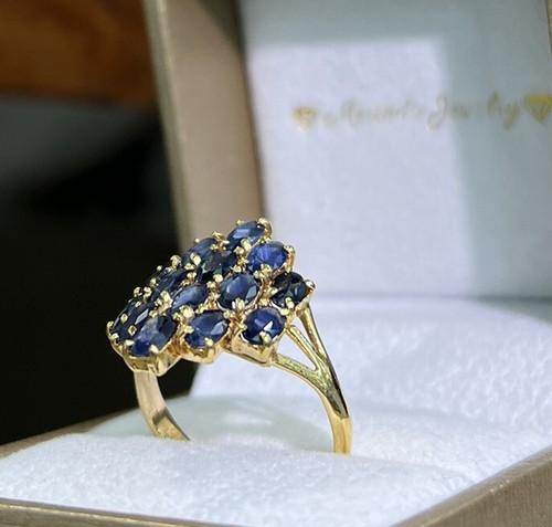 Anillo en racimo de oro amarillo sólido de 14 K zafiro natural 3,65 gramos. Talla 7,75 - Imagen 2 de 8