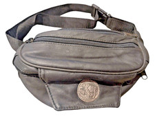 Vtg Wilson FANNY PACK black leather Nickle Coin Buffalo 3 Zip Pockets waist bag