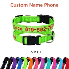 Personalized Dog Collar Embroidered Reflective Nylon Custom ID Name Phone Number