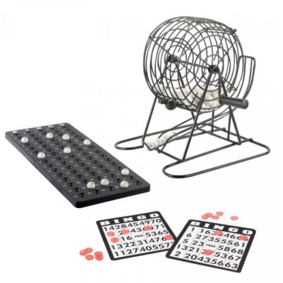 Bingo Spiel-Set XL mit Bingomühle Metalltrommel Bingotrommel und Ticketblock