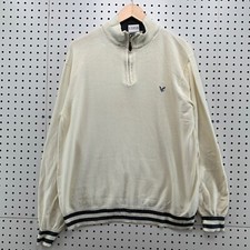 Lyle  Scott 1/4 Zip Sweater Mens Medium Ivory Casual Pullover 23x28
