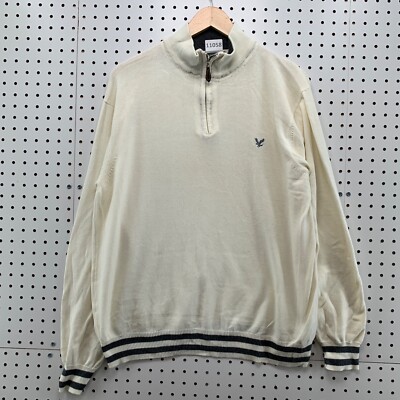 Lyle & Scott 1/4 Zip Sweater Mens Medium Ivory Casual Pullover  23x28