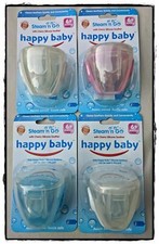 4 x Happy Baby Steam N Go Soothers Steriliser 6 Months  Cherry Silicone Dummy