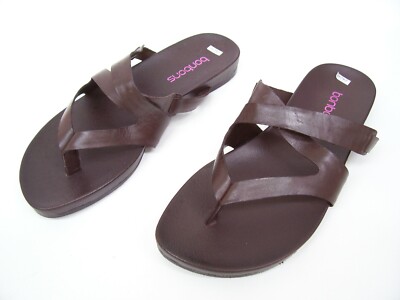 BONBONS LADIES WOMENS BROWN LEATHER SANDALS SHOES THONGS CASUAL SUMMER SIZE 5