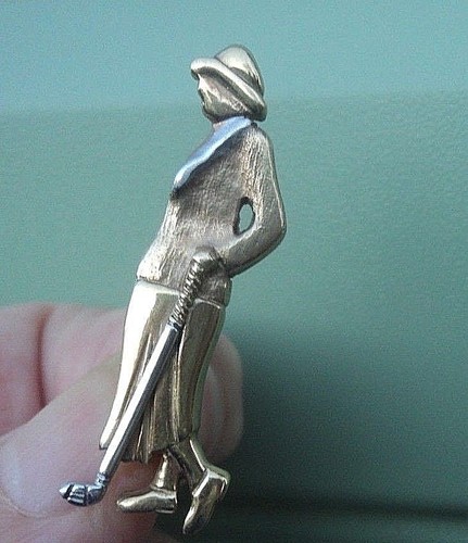 Vintage 9ct Yellow & White Gold Golfing / Golf Brooch h/m 1997 - Lady Golfer