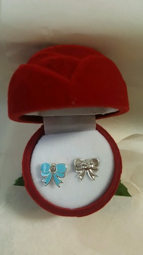 Kids Earrings - 925 Sterling Silver with a blue tone Enamel bow - Afbeelding 2 van 3